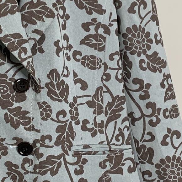 St. Emile Floral Print Cotton Blazer Jacket Blue Brown Size 8 - Picture 7 of 15